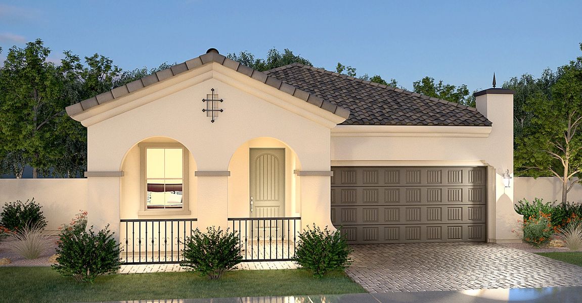 Representative exterior photo of a completed home built from the Residence 1 by Blandford Homes in Village at Pioneer Crossing, Mesa, AZ (Image 6).