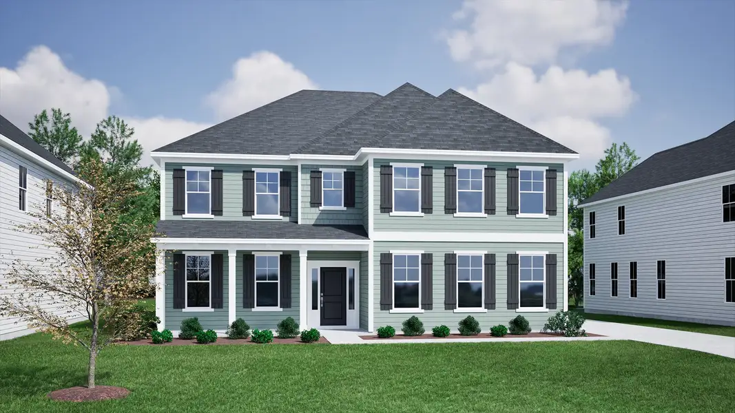 Representative exterior photo of a completed home built from the Webster II - Vanguard Collection by Mungo Homes in Scotts Hill Village, Wilmington, NC (Image 20).
