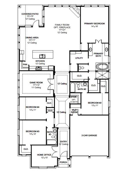 2D floor plan layout for the 2911W by Perry Homes in Hidden Canyon 55', San Antonio, TX (Image 3).