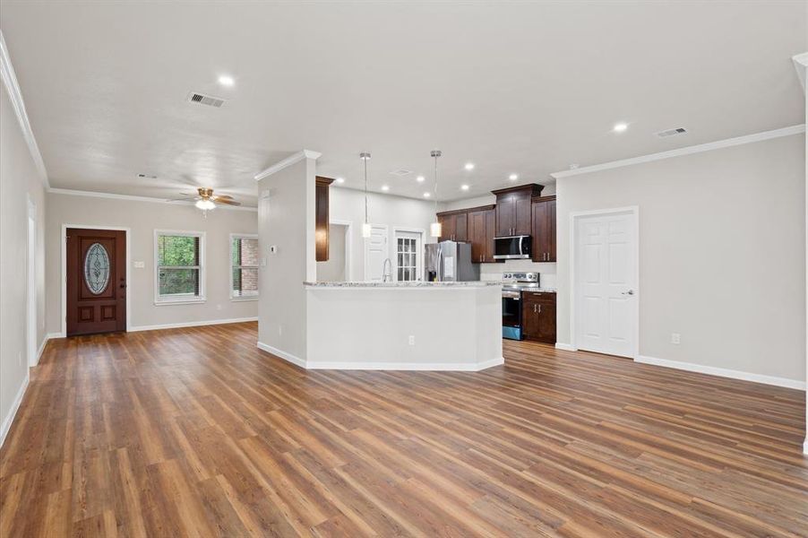 View of the entry door from the living room.