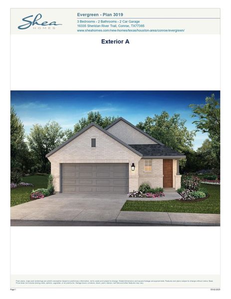 Front exterior of a new home in Evergreen 40', Conroe, TX, highlighting curb appeal (Image 1).
