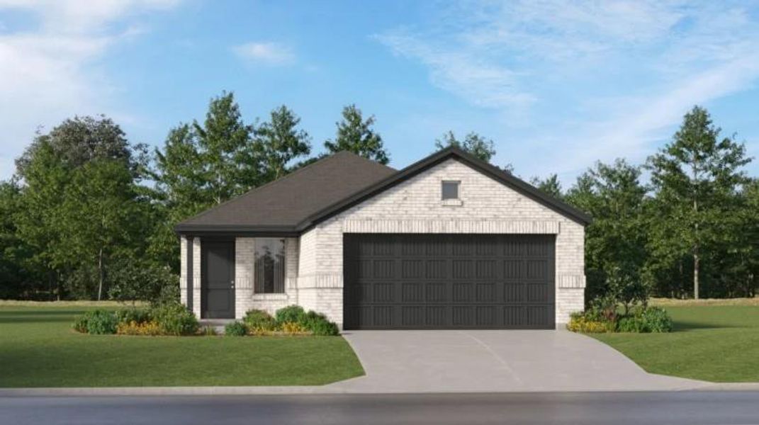 Front exterior of a new home in Synova: Cottage Collection, Crosby, TX, highlighting curb appeal (Image 1).