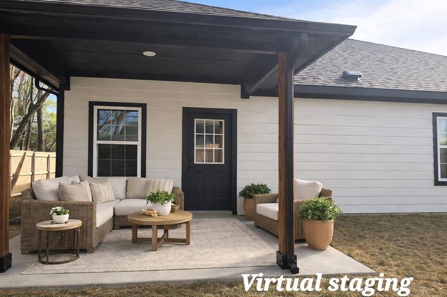 View of patio featuring an outdoor hangout area