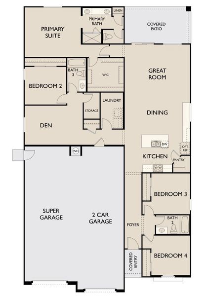 2D floor plan layout for the Opal by Ashton Woods in Estates at Estrella Crossing, Phoenix, AZ (Image 2).