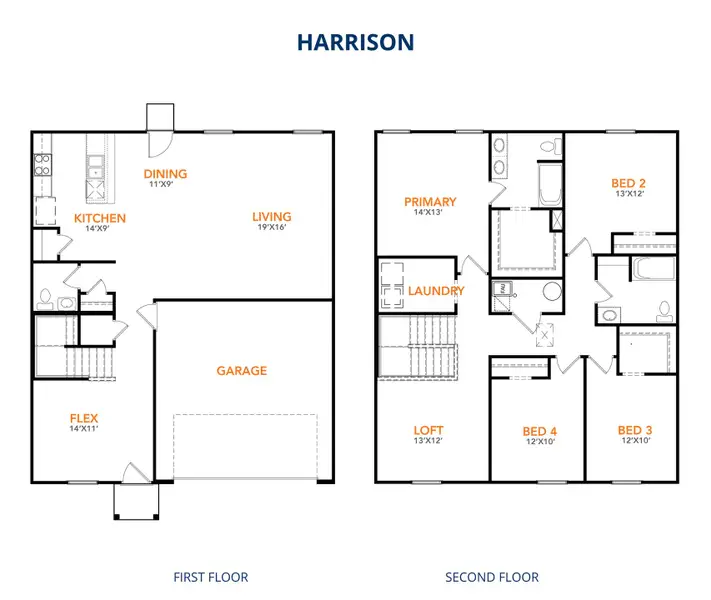 2D floor plan layout for the Harrison by National HomeCorp in Splawn Ranch, Killeen, TX (Image 3).