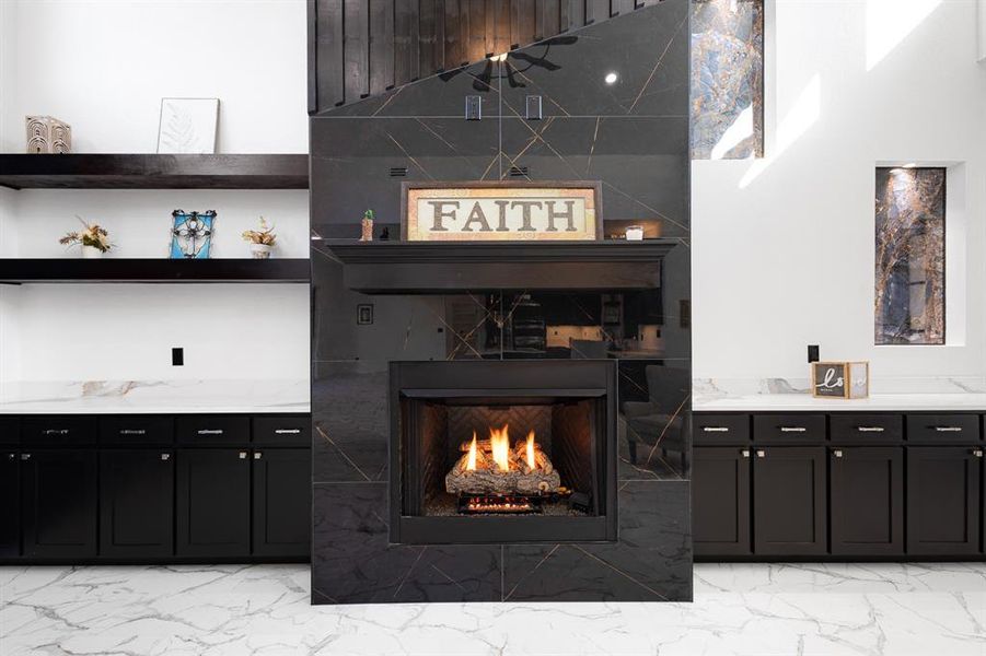 Detailed view of a fireplace