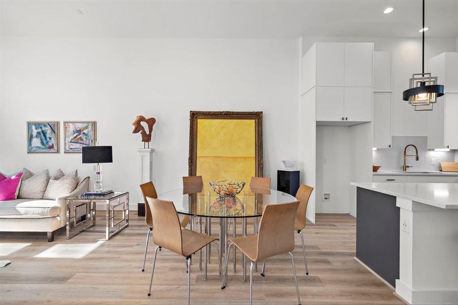 A large open concept living allows for plenty of dining room space.