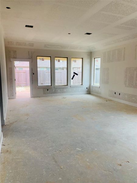 Family room construction coming along beautifully!  Check out all that natural light!