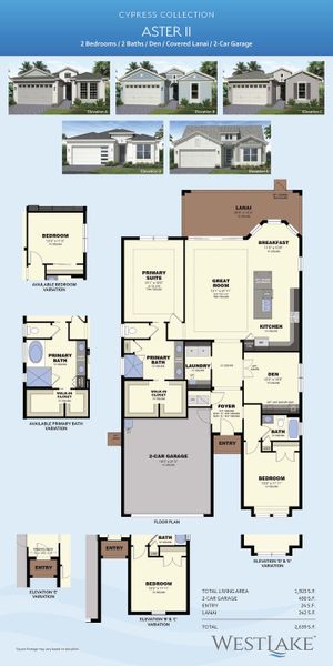 2D floor plan layout for the Aster II by Minto Communities in Westlake, Loxahatchee, FL (Image 3).