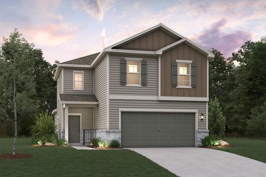 Front exterior of a new home in MiraVerde, Crowley, TX, highlighting curb appeal (Image 1).