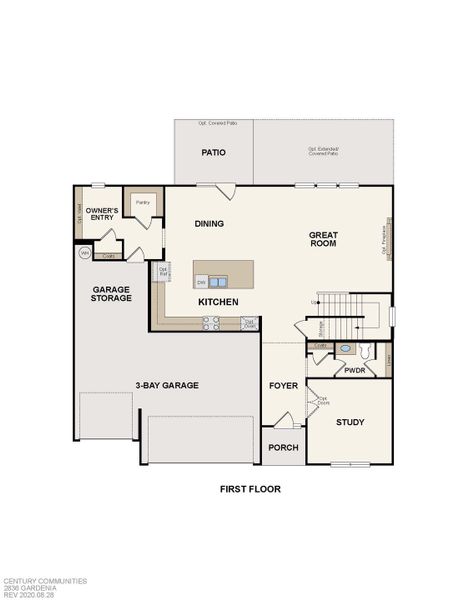 2D floor plan layout for the Gardenia by Century Communities in Oakridge Farms, Mooresville, NC (Image 3).