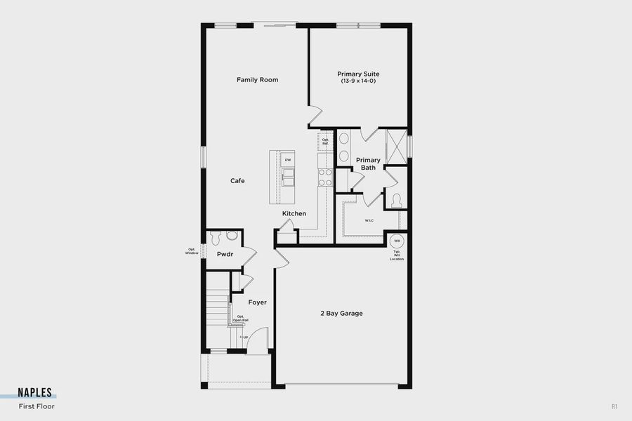 2D floor plan layout for the Naples by DRB Homes in Grasslands West, Lakeland, FL (Image 3).
