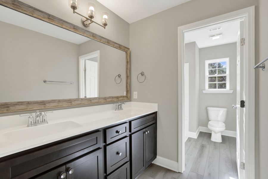 Hudson Plan Guest Bath | Split Vanity and Shower Layout