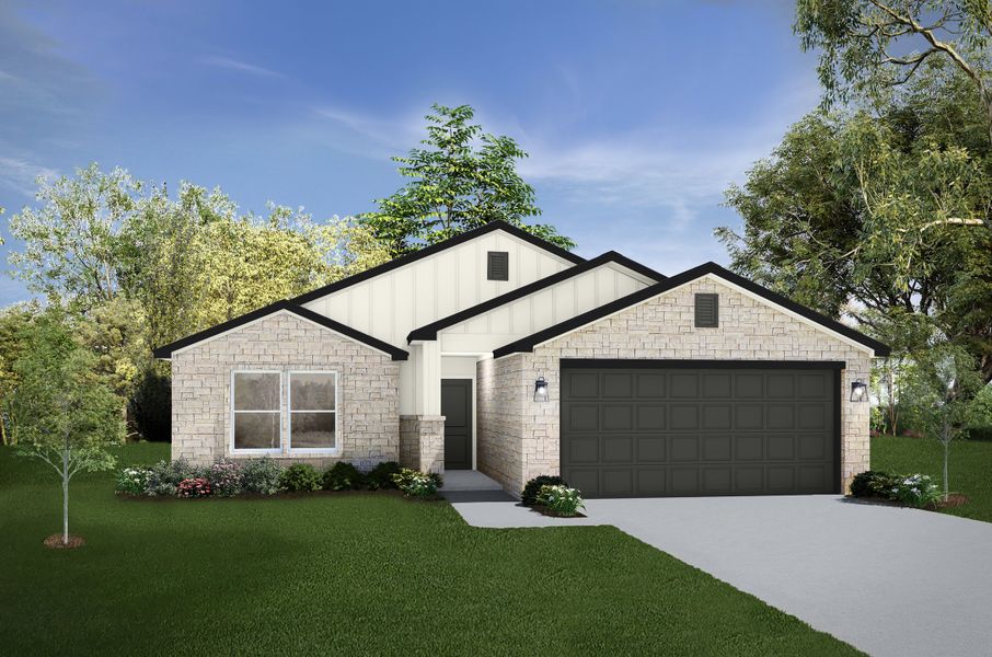 Representative exterior photo of a completed home built from the Lampasas by Flintrock Builder in Park Meadows, Lorena, TX (Image 1). Representative exterior photo of a completed home built from the Lampasas by Flintrock Builder in Park Meadows, Lorena, TX (Image 1).