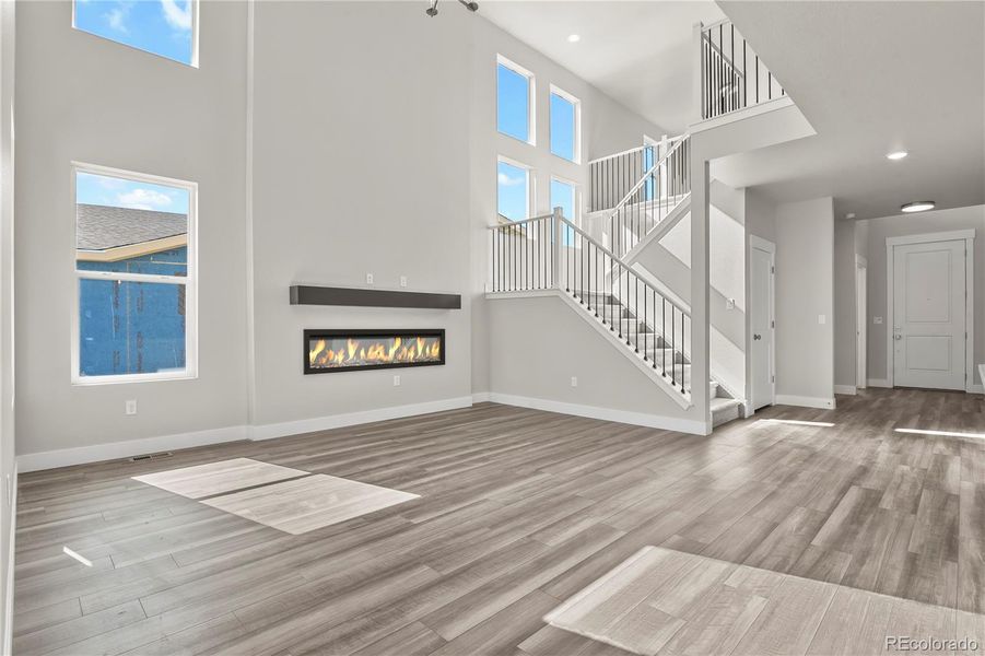 Welcoming great room with an electric fireplace