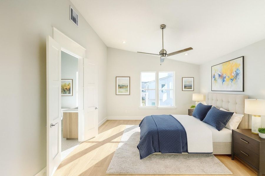 Primary Bedroom Has Vaulted Ceilings. (Picture was Virtually Staged - Currently there is no flooring in this room) Primary Bedroom Has Vaulted Ceilings. (Picture was Virtually Staged - Currently there is no flooring in this room)