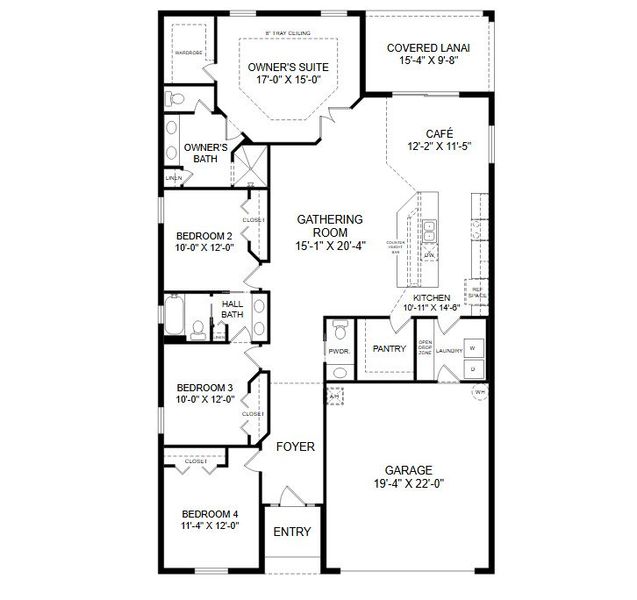 2D floor plan layout for the Shelby by Highland Homes of Florida in Marion Oaks, Ocala, FL (Image 4).