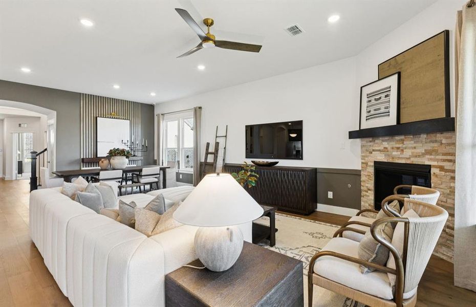 Spacious gathering room with large windows *Model Representation*