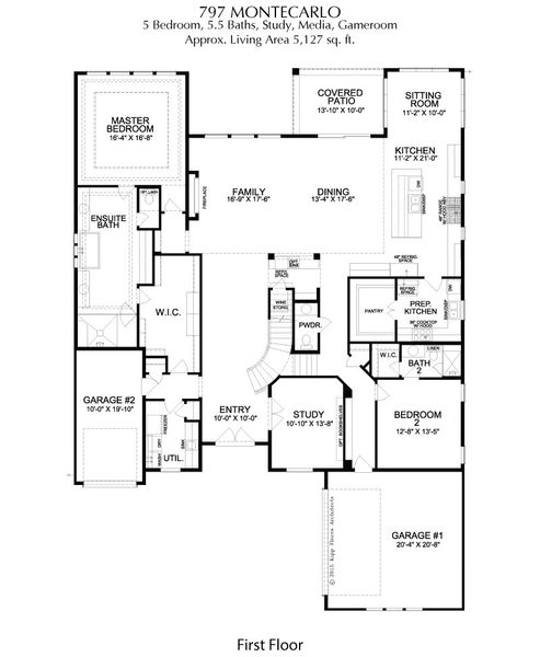 2D floor plan layout for the Montecarlo by Landon Homes in Signature 74s, Frisco, TX (Image 3).