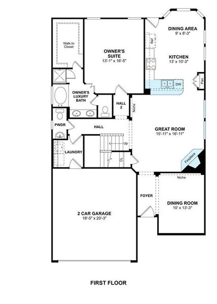 The Palmer II floor plan by K. Hovnanian Homes. 1st Floor shown. *Prices, plans, dimensions, features, specifications, materials, and availability of homes or communities are subject to change without notice or obligation.