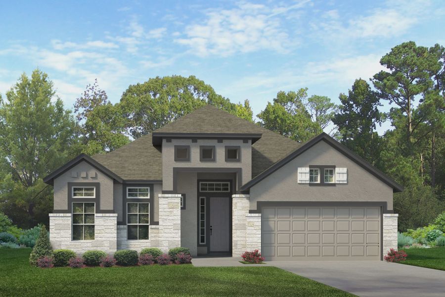 Representative exterior photo of a completed home built from the Mirabelle by Chesmar Homes in Jordan Ranch 55's, Fulshear, TX (Image 11). Representative exterior photo of a completed home built from the Mirabelle by Chesmar Homes in Jordan Ranch 55's, Fulshear, TX (Image 11).