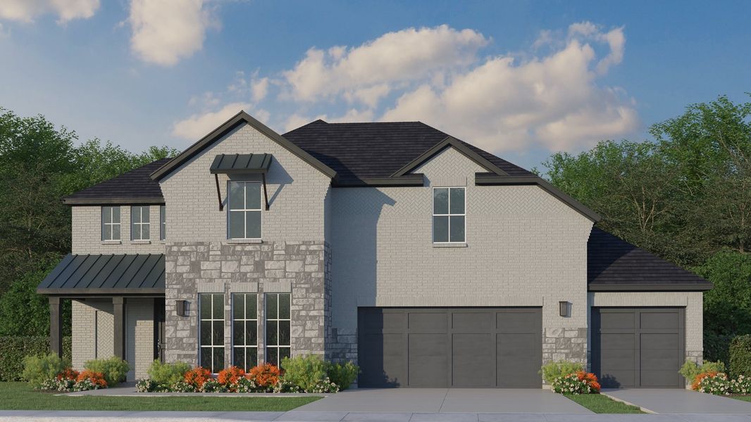 Plan 1687 Elevation D with Stone & 3 Car Garage
