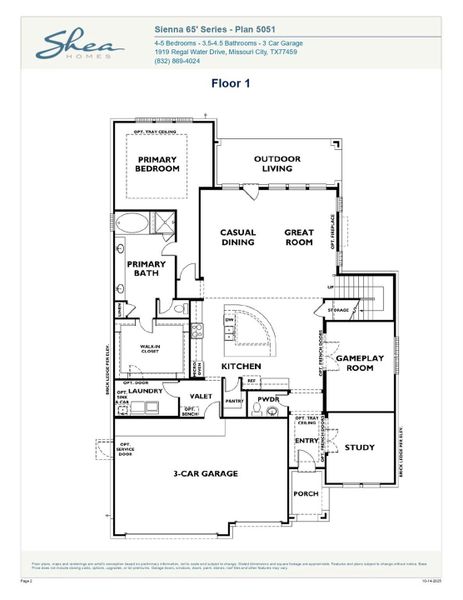 2D floor plan layout of this home in Sienna 65', Missouri City, TX (Image 4).