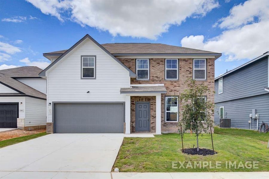 Front exterior of a new home in Hannah Heights, Seguin, TX, highlighting curb appeal (Image 19). Front exterior of a new home in Hannah Heights, Seguin, TX, highlighting curb appeal (Image 19).