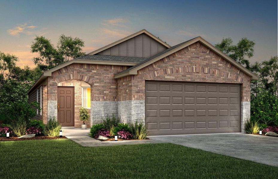 Front exterior of a new home in Mavera, Conroe, TX, highlighting curb appeal (Image 1). Front exterior of a new home in Mavera, Conroe, TX, highlighting curb appeal (Image 1).