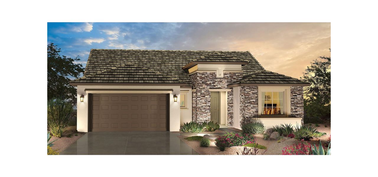 Representative exterior photo of a completed home built from the Fresco by Robson Resort Communities in Robson Ranch Arizona, Eloy, AZ (Image 1).