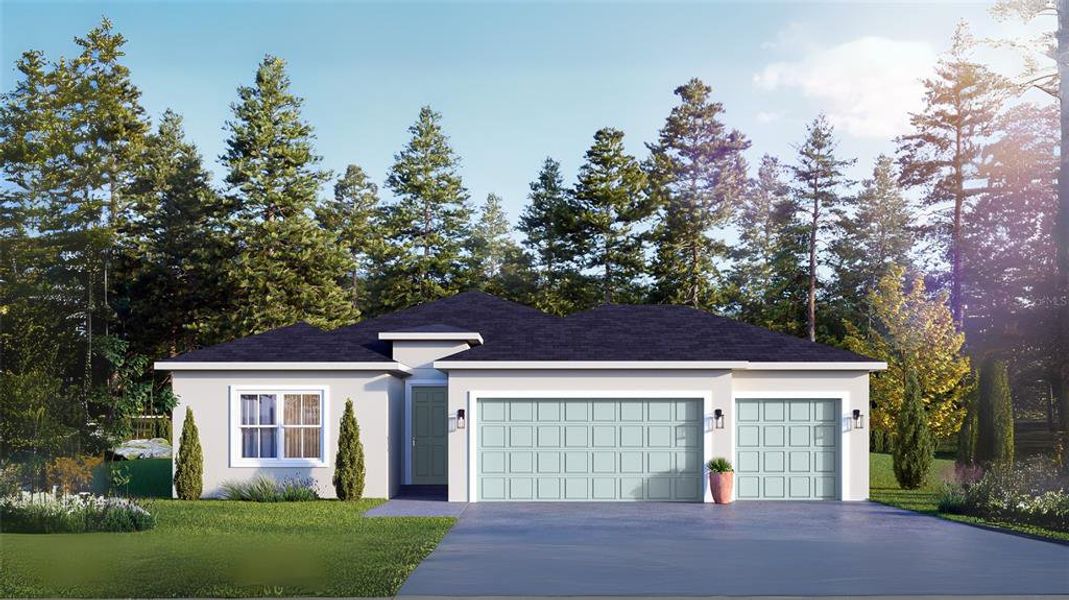 Front exterior of a new home in , Orange City, FL, highlighting curb appeal (Image 1). Front exterior of a new home in , Orange City, FL, highlighting curb appeal (Image 1).