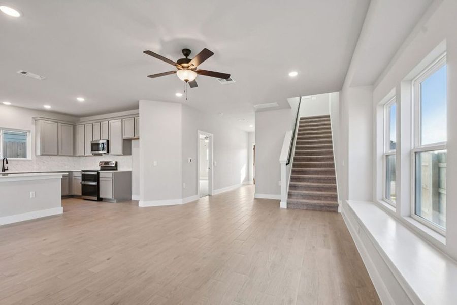 Representative unfurnished interior of a home built from the Denton by Pacesetter Homes in Trace, San Marcos (Image 12). Representative unfurnished interior of a home built from the Denton by Pacesetter Homes in Trace, San Marcos (Image 12).