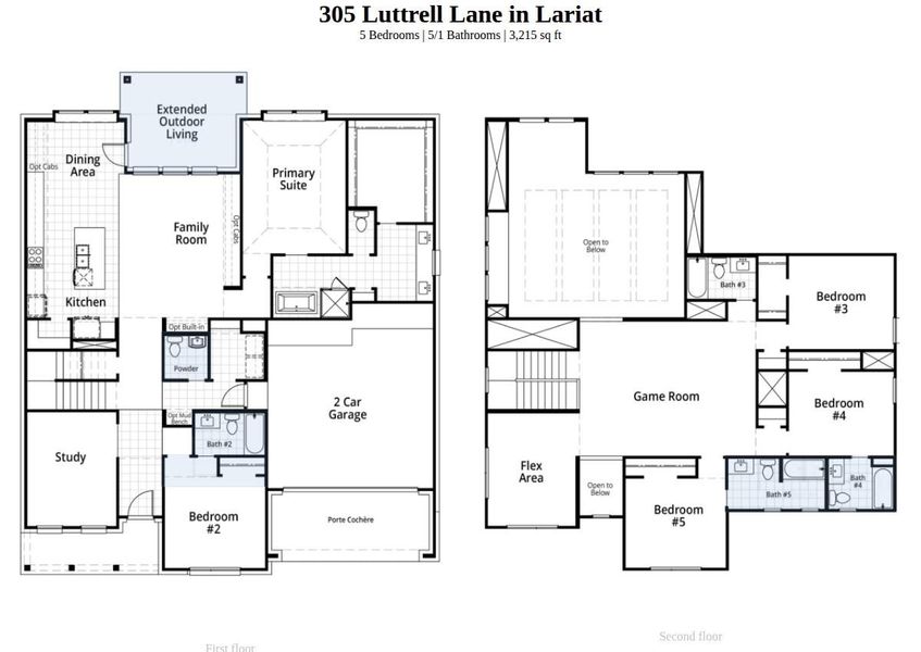 2D floor plan layout of this home in Lariat, Liberty Hill, TX (Image 2).