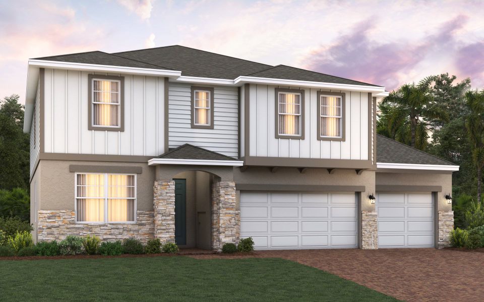 Representative exterior photo of a completed home built from the Sims 3-Car Garage by Trinity Family Builders in Trinity Gardens, Deland, FL (Image 8).