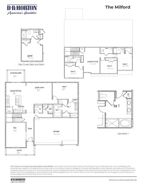 2D floor plan layout for the MILFORD A by D.R. Horton in Pottsview, Smyrna, TN (Image 5).