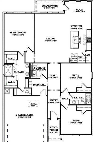 2D floor plan layout of this home in Reatta Ridge, Justin, TX (Image 4).