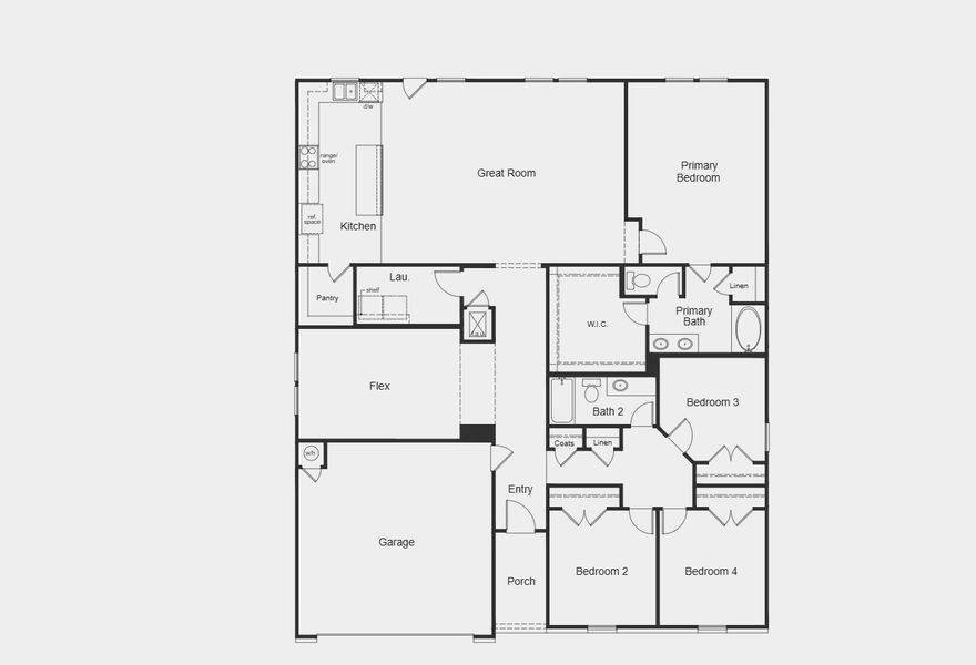 2D floor plan layout for the Plan 2343 by KB Home in Davina, Rosenberg, TX (Image 2).