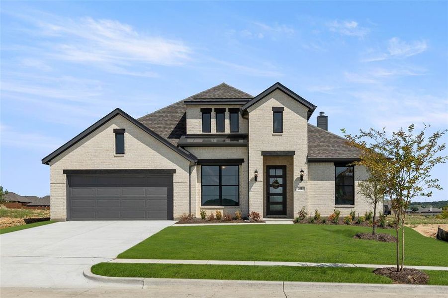 Front exterior of a new home in The Parks at Panchasarp Farms - Phase 3, Burleson, TX, highlighting curb appeal (Image 2). Front exterior of a new home in The Parks at Panchasarp Farms - Phase 3, Burleson, TX, highlighting curb appeal (Image 2).