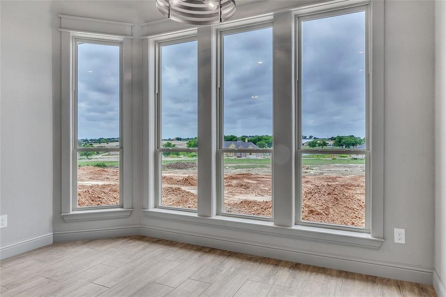 Unfurnished dining area with light hardwood / wood-style floors and a healthy amount of sunlight