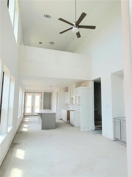 Entry to Family room with Loft overlook - under construction