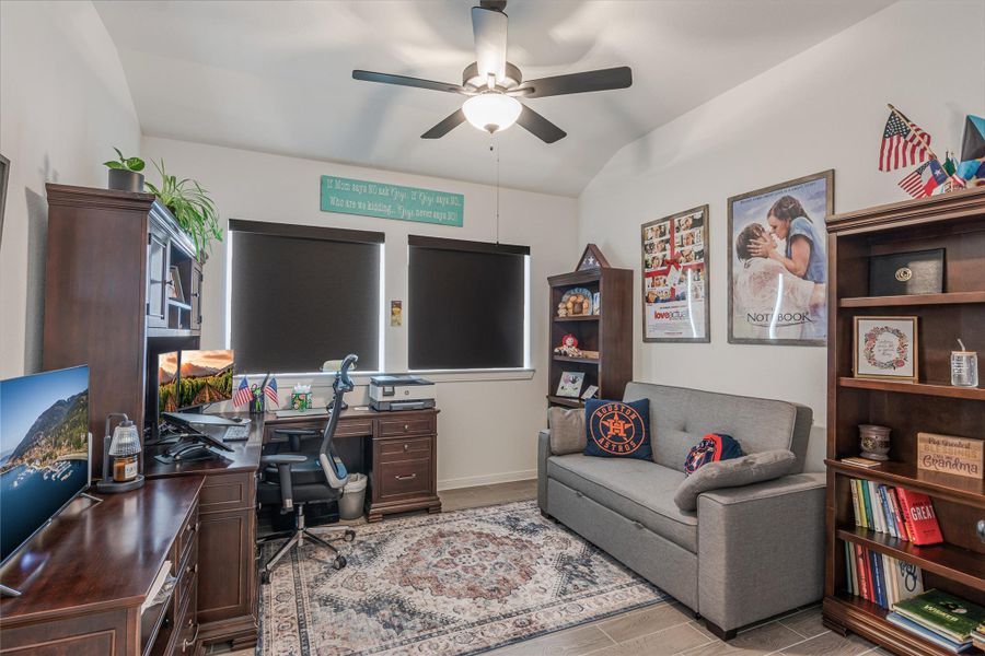Home office with abundant natural light creating an inviting workspace.