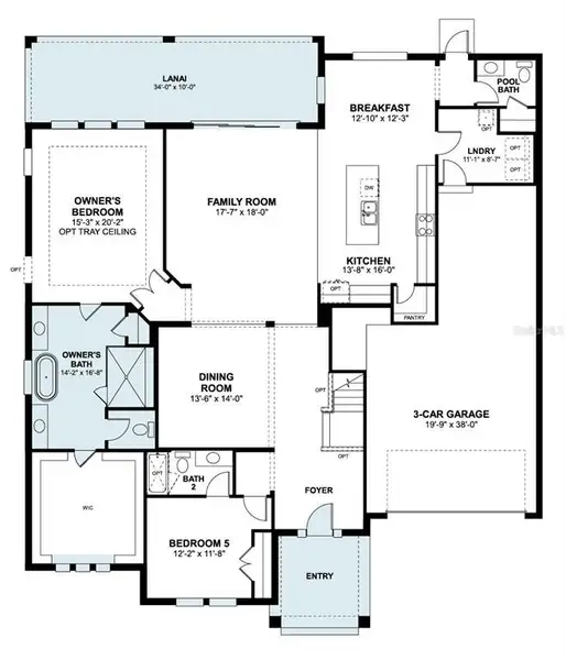 2D floor plan layout of this home in Hawk's Overlook, Oviedo, FL (Image 3).
