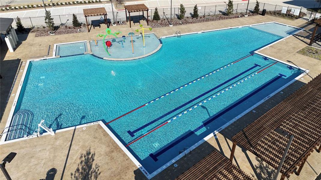 View of swimming pool with a patio