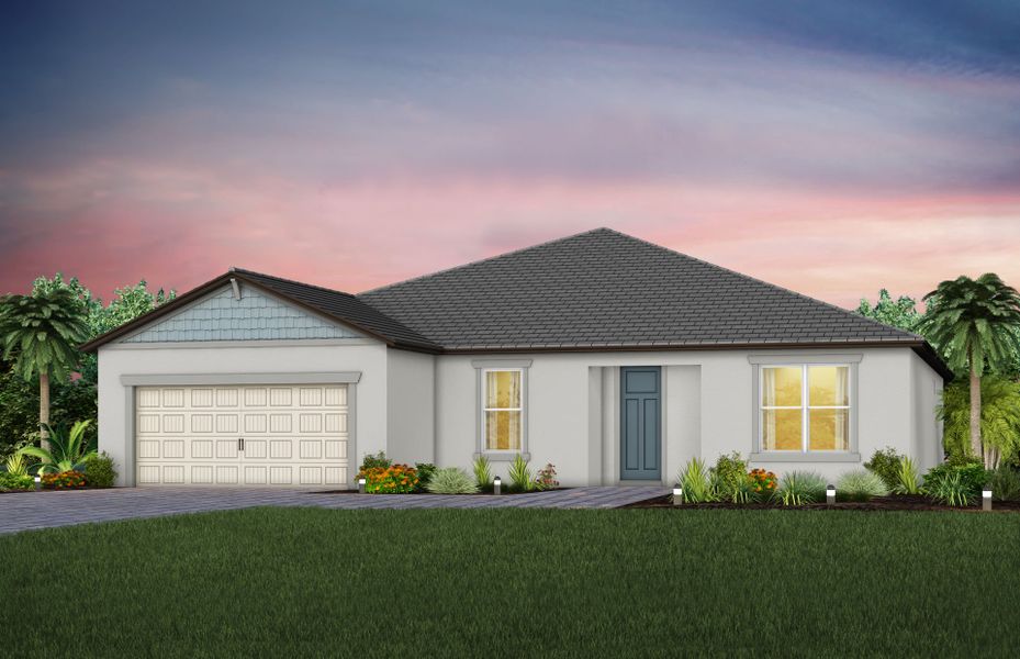 Representative exterior photo of a completed home built from the Stardom by Del Webb in Del Webb Explore North River Ranch, Parrish, FL (Image 22). Representative exterior photo of a completed home built from the Stardom by Del Webb in Del Webb Explore North River Ranch, Parrish, FL (Image 22).