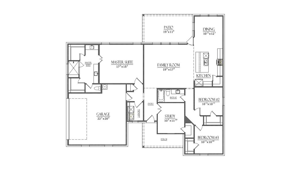 2D floor plan layout for the The Sydney by Doug Parr Custom Homes in Honeysuckle Ranch, Paradise, TX (Image 7).