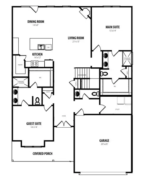 2D floor plan layout for the Salter by RiverWILD Homes in Sommerset Pond, Wendell, NC (Image 3). 2D floor plan layout for the Salter by RiverWILD Homes in Sommerset Pond, Wendell, NC (Image 3).