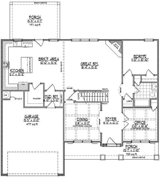 2D floor plan layout for the Myrtle by Designer Homes of Georgia in Austin Heights, North Augusta, SC (Image 2).