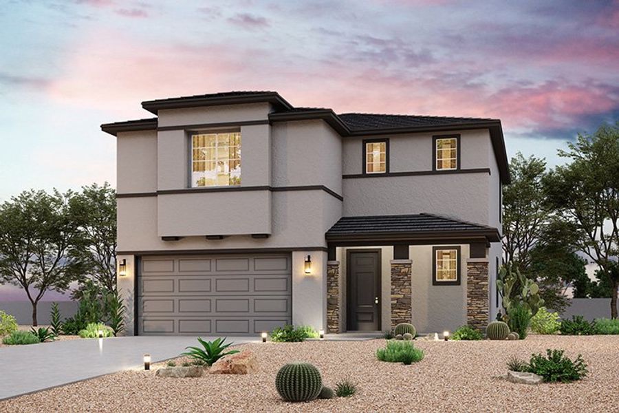 Front exterior of a new home in North Copper Canyon, Surprise, AZ, highlighting curb appeal (Image 1). Front exterior of a new home in North Copper Canyon, Surprise, AZ, highlighting curb appeal (Image 1).