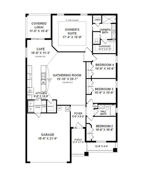 2D floor plan layout for the Raychel by Highland Homes of Florida in Estates at Hickory Cove - Single-Family Homes, St. Cloud, FL (Image 4). 2D floor plan layout for the Raychel by Highland Homes of Florida in Estates at Hickory Cove - Single-Family Homes, St. Cloud, FL (Image 4).