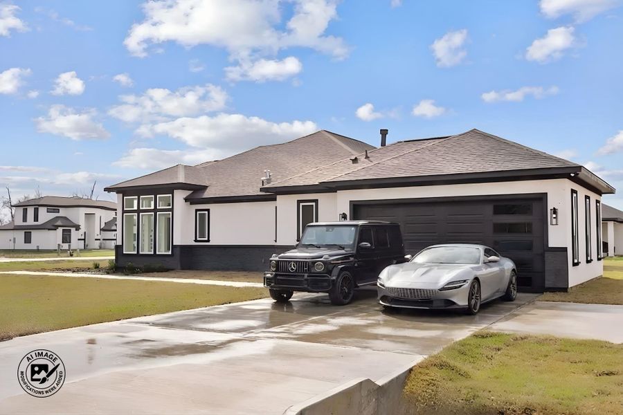 Front exterior of a new home in , Dayton, TX, highlighting curb appeal (Image 1). Front exterior of a new home in , Dayton, TX, highlighting curb appeal (Image 1).